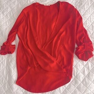 Red Silky Deep V Top